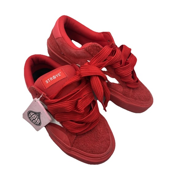 Straye Logan Puff sneakers in red hairy suede canvas upper Sz 10 - Picture 3 of 9